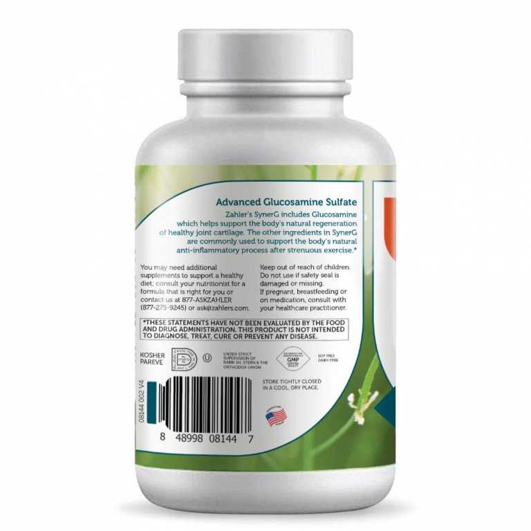 Zahler SynerG, Advanced Glucosamine Sulfate Joint Supplement with MSM, Builds Healthy Joint