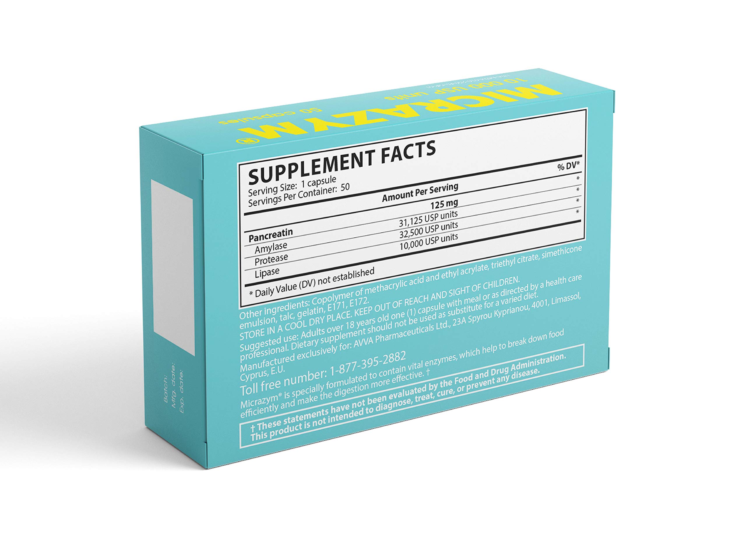 Micrazym Pancreatic Enzymes 10,000 USP for Healthy Digestion. High