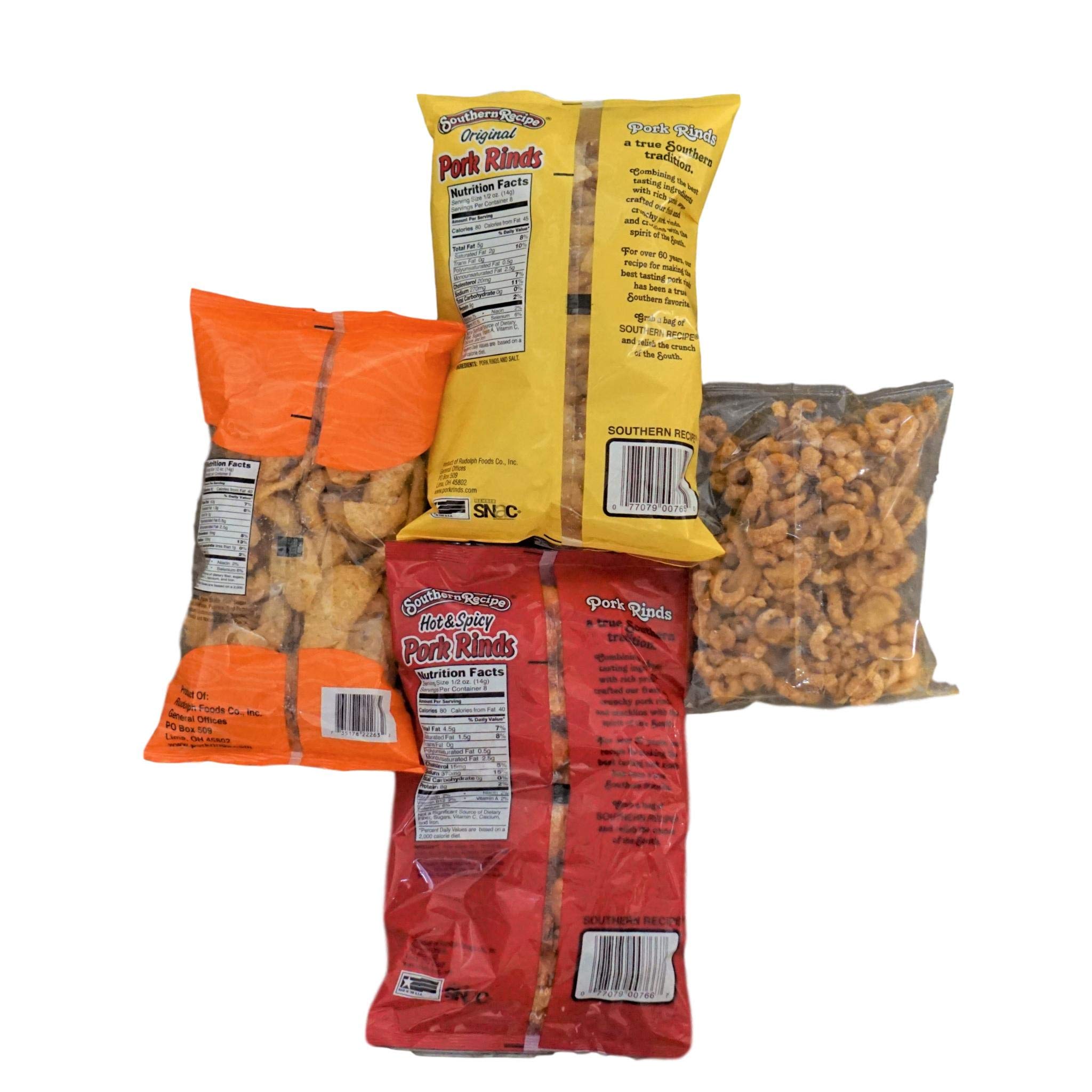 Rudolphs Pork Rinds 4 Flavors Variety Pack Southern Recipe Papa Tubs