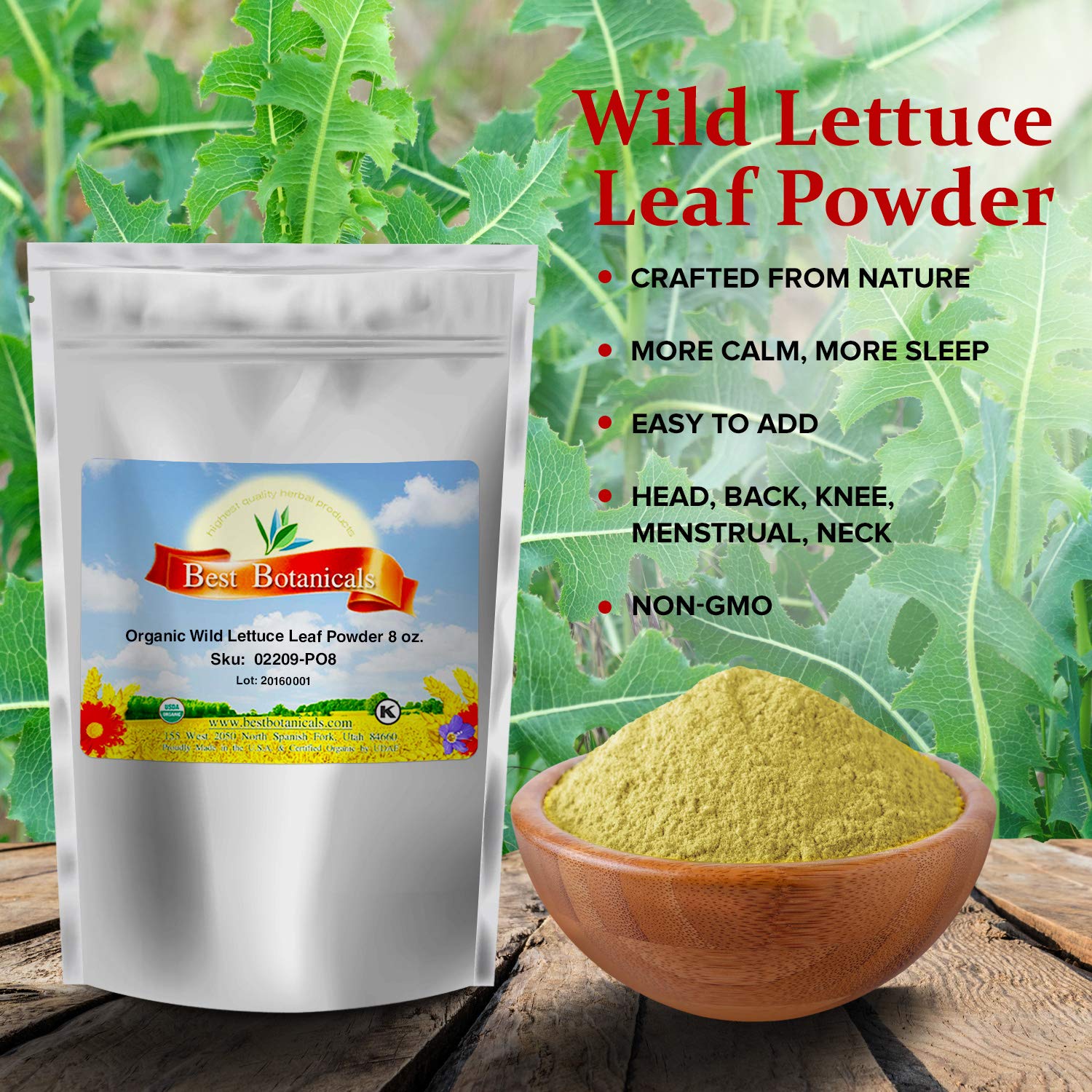 Best Botanicals Wild Lettuce Leaf Powder — Natural Sleep Aid, Supplement Natural Organic — 8 oz