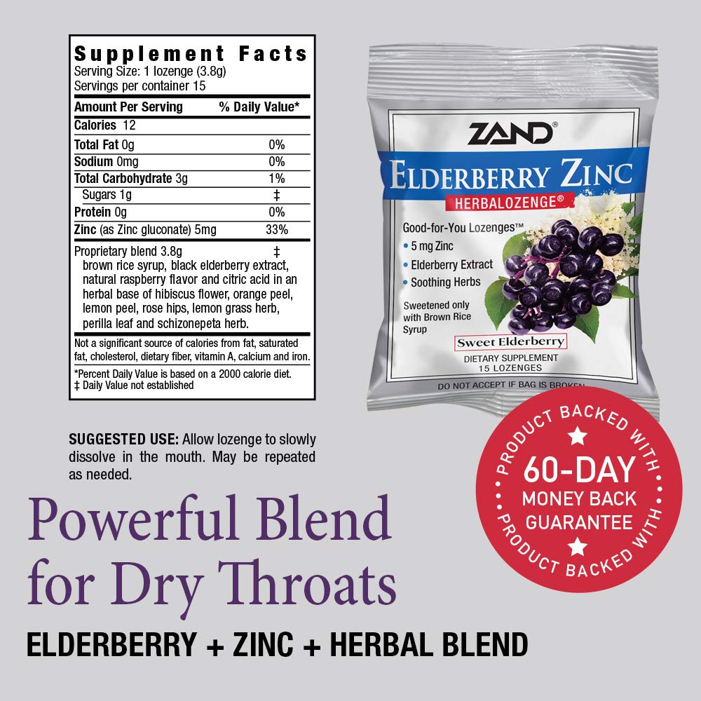 Zand, Elderberry Zinc, 15 Lozenges LifeIRL
