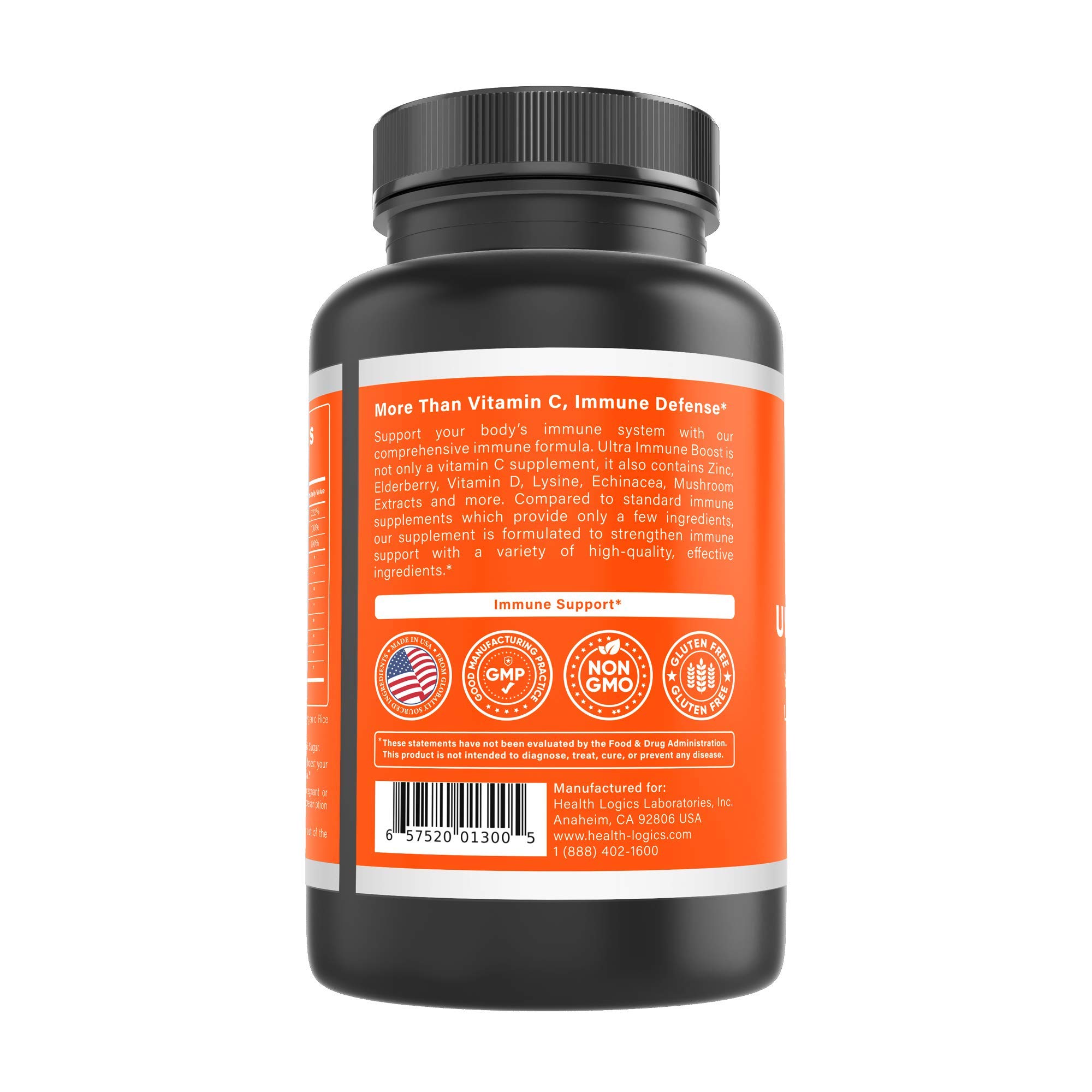 Health Logics Ultra Immune Boost Capsules with Vitamin C, Zinc, Elderberry, Vitamin D, Lysine